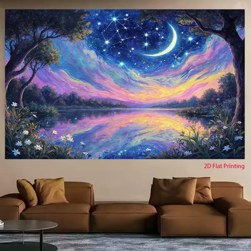 2D Rainbow Swans Backdrop Starry Night Water Reflection Photo Booth Background