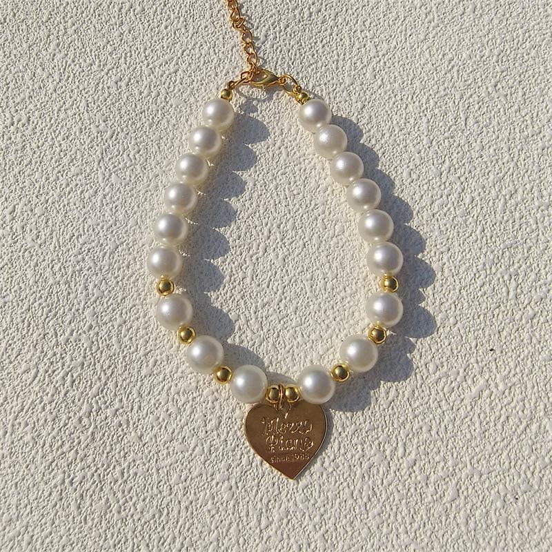 New Love Pendant Pearl Beaded Pet Necklace Versatile Accessories Handmade Cat and Dog Collar