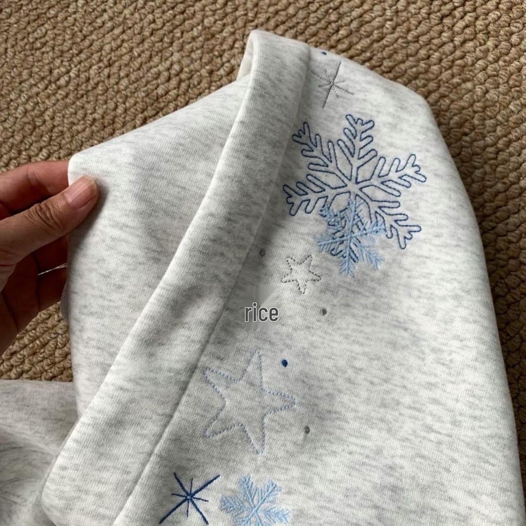 Unisex Snowflake Embroidery Hoodie - Autumn/Winter Loose Fit Jacket with Trendy Design