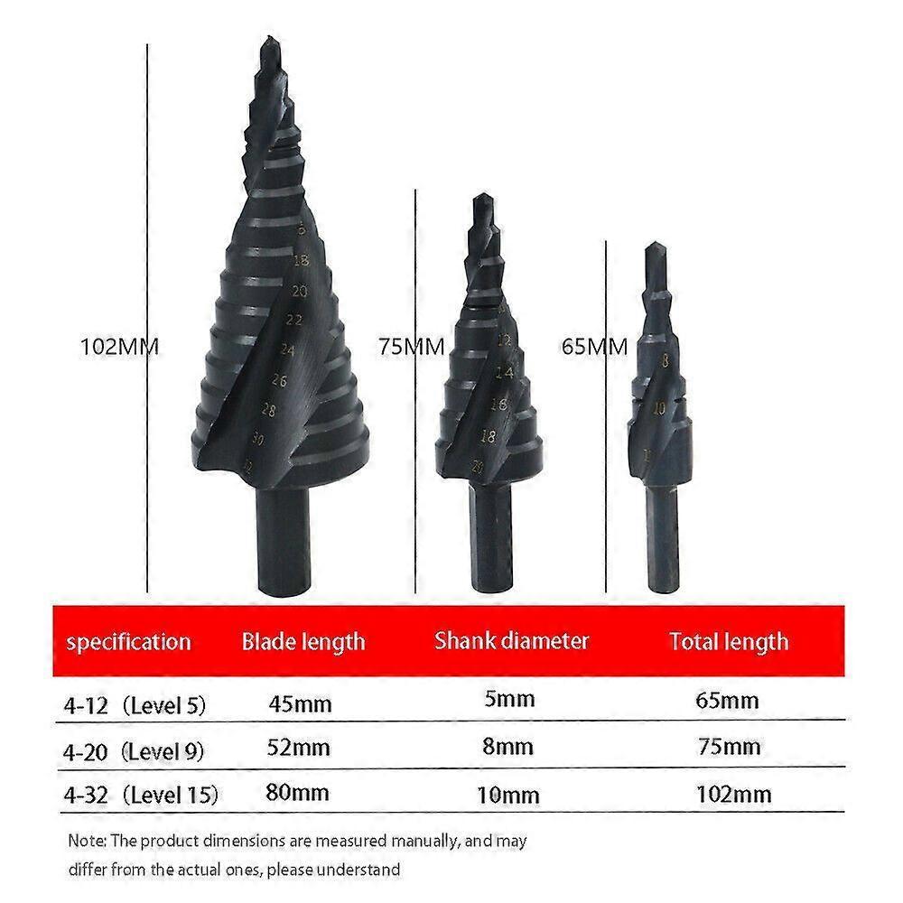 Black Spiral Flute Pagoda Drill Bit (three-piece Set-bag)