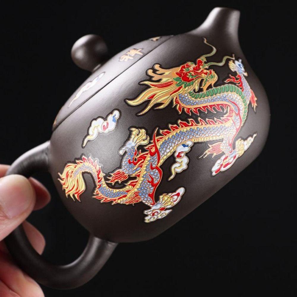 Ceramic Purple Clay Teapot Color-changing Hand-made Teapot Tea Cup Set Dragon and Phoenix Design Infuser Teapot Tea Maker