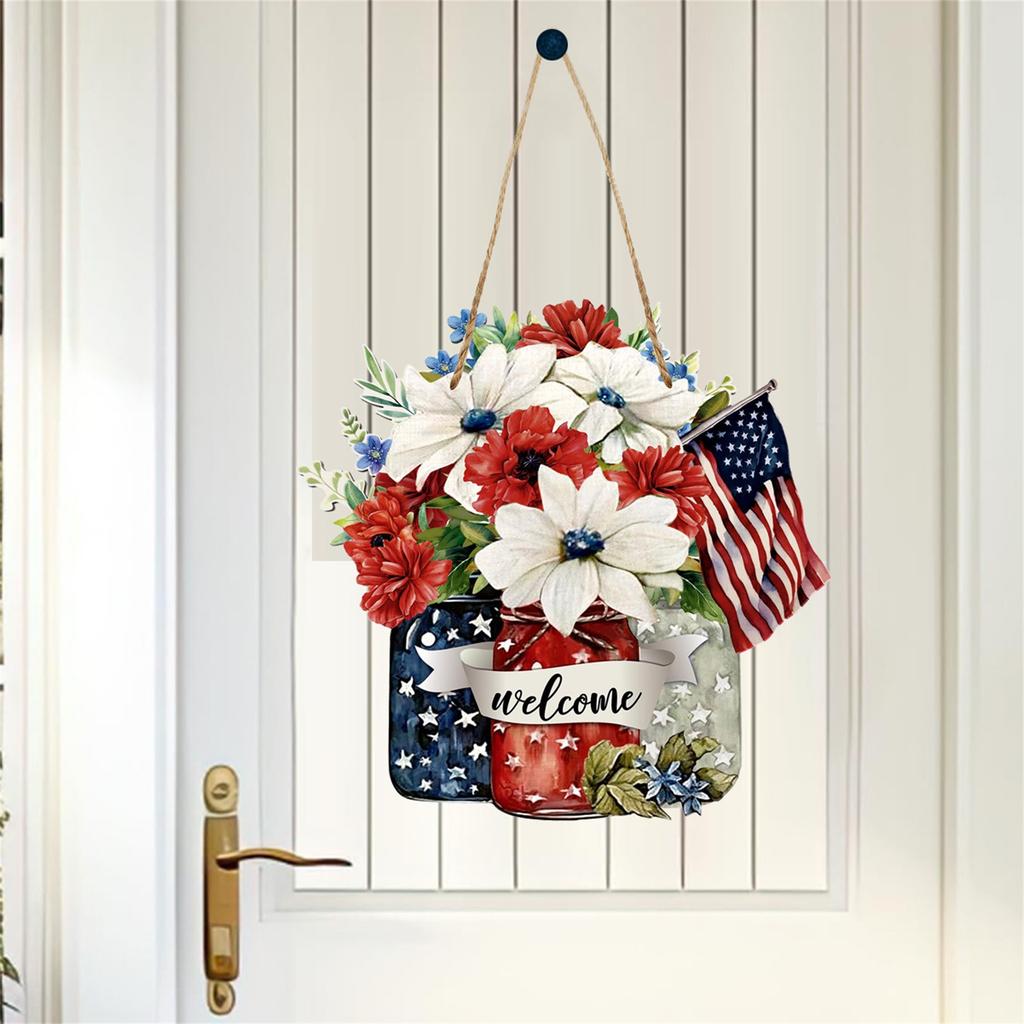 Wooden Wreaths For Front Door Independence Day Decorative Door Listing Wall Hanging Fashionhanging Pendant Home Decoration Welcome Sign