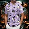 Men's Halloween Print Short Sleeve Henley Shirt Casual Round Neck Top with Button Detail Lightweight Breathable Fabric