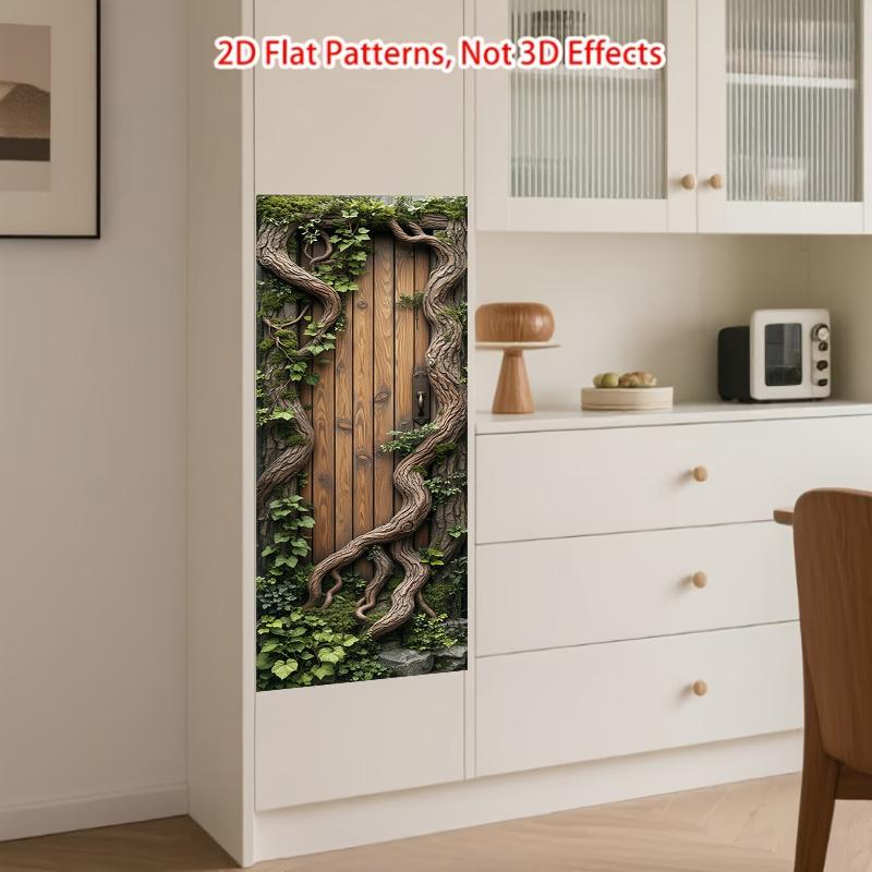 84Style Fridge Stickers Refrigerator Cover Door Landscape Plant Sea Vinyl Self Adhesive Kitchen Furniture Decor Wrap Freezer Sticker DIY