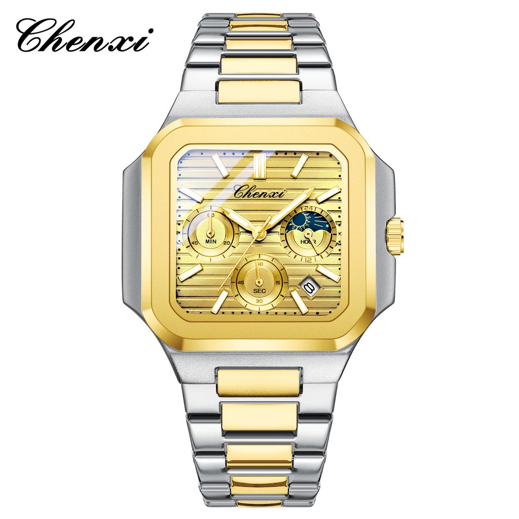 High-quality Luxury Watches For Man Fashion Original Chronograph Date Display Quartz Hands Watch Gold White Stainless Steel