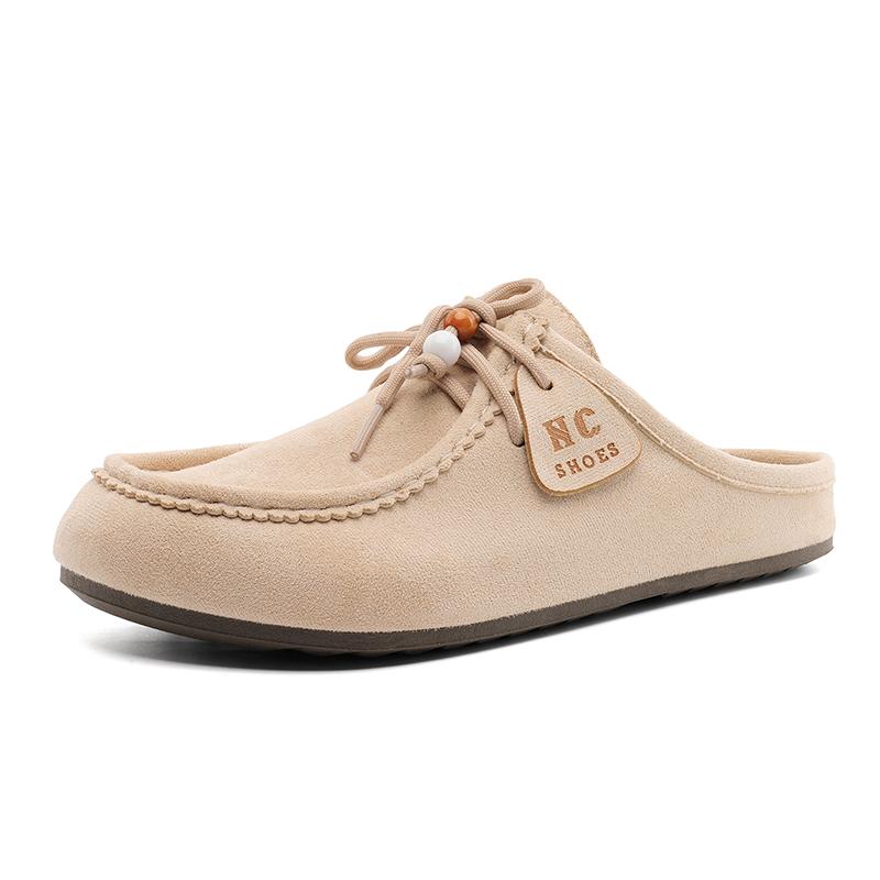 Fashion Retro Men's Half Slippers Outdoor Fashion Single Shoes Comfortable Casual Flat Shoes Cow Leather Slippers Soft Mules Potato Shoe