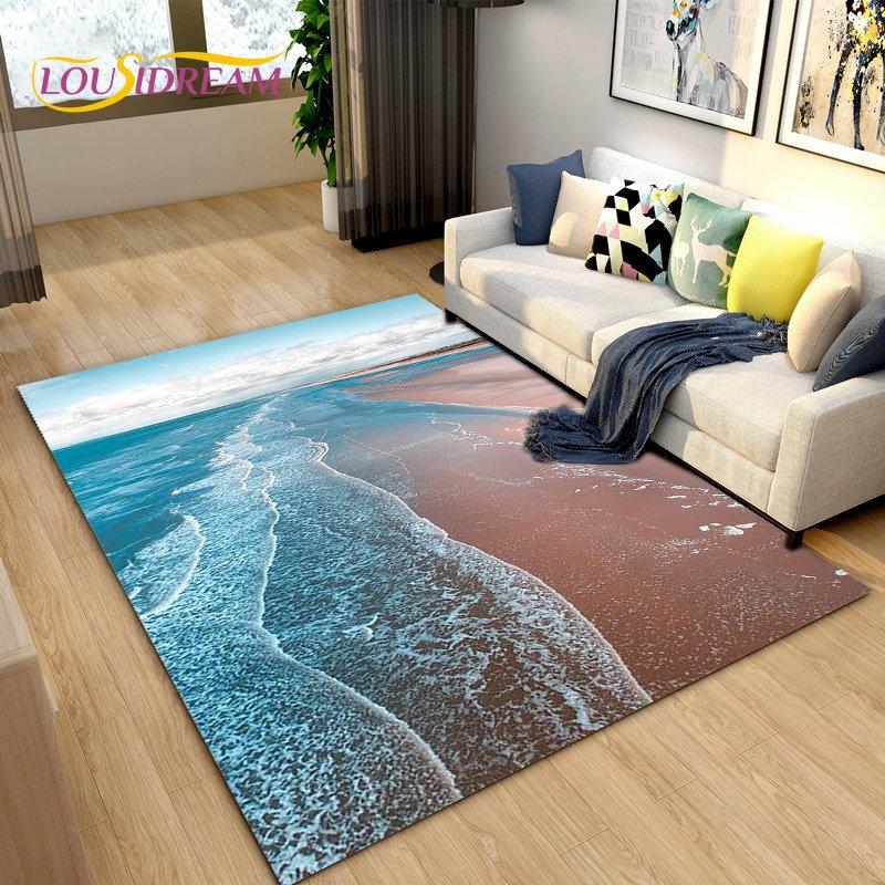 3D Ocean Seawater Beach Water Scenery Area Rug,Carpet Rug for Living Room Bedroom Sofa Doormat Decoration,Kid Non-slip Floor Mat