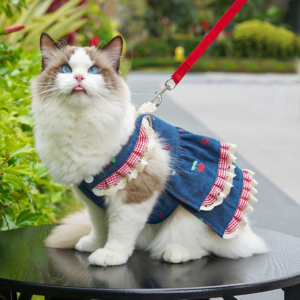 Breathable Mesh Pet Dog Skirt Suspender Dress Cat Clothes Chic Apparel Dog Denim Dress  Small Dogs