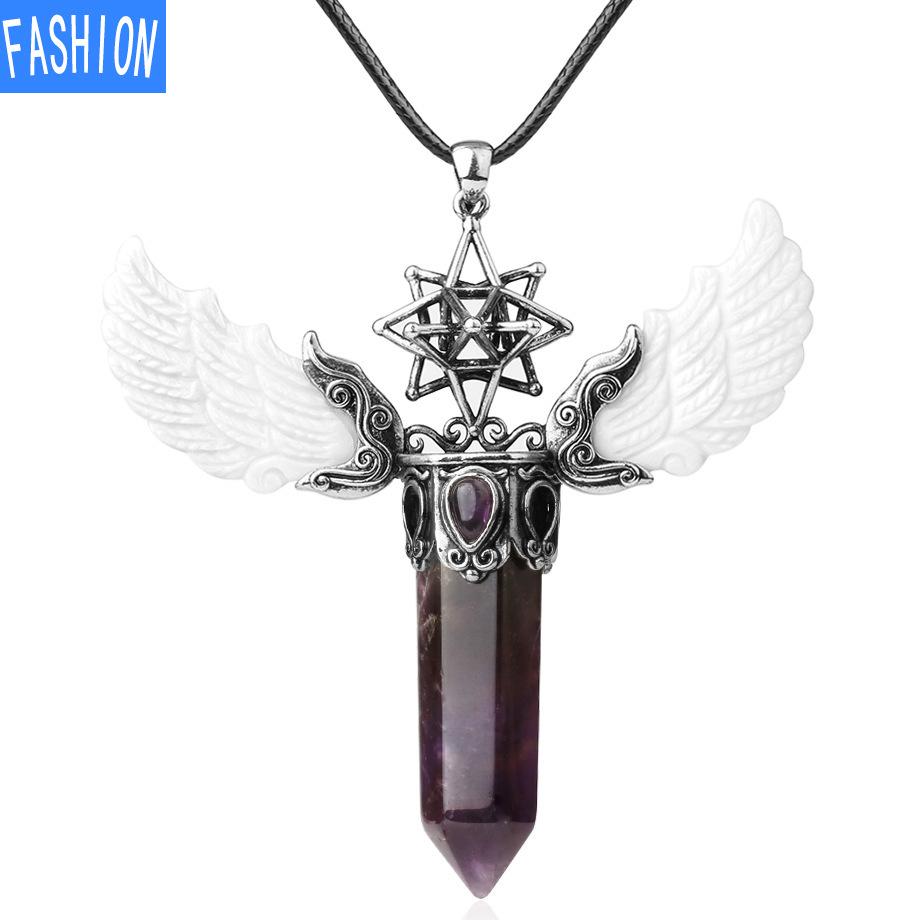 Women'S Three Dimensional Hollow Six Star Natural Crystal Pendant Stone Hexagon Necklace