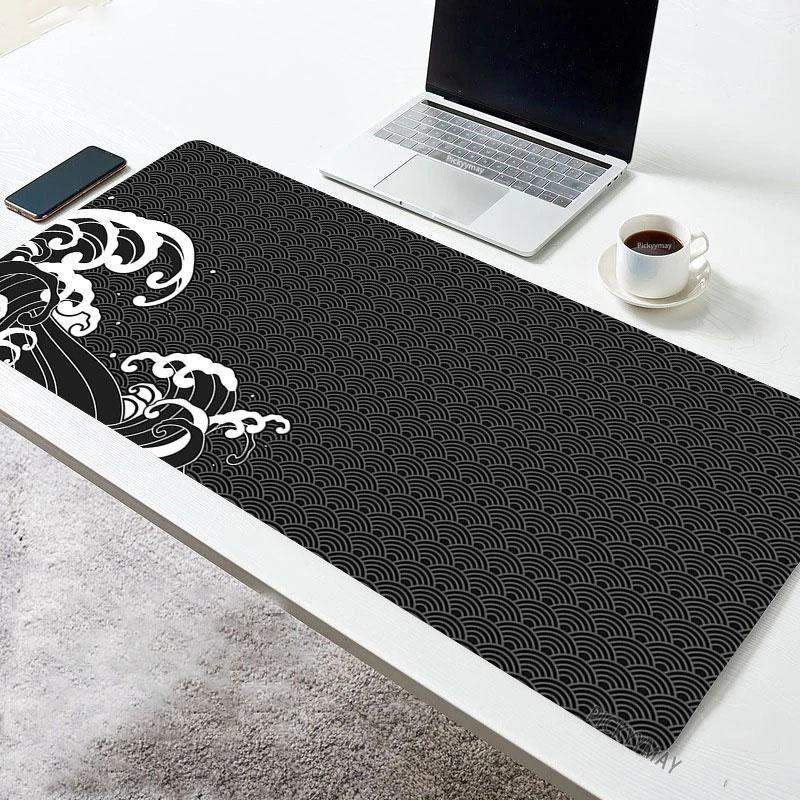 Japanese Great Wave Off Mouse Pad Large Mousepad Keyboards Gamers Deskpad Computer Laptop Keyboard Rubber Stitched Edges Mat