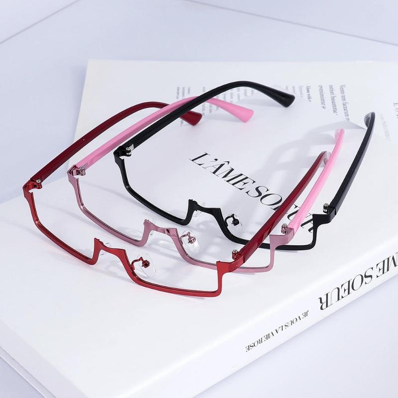Y2K Cadru Ochelari Anime Japonez Pătrat Mic Cosplay Roșu Ochelari Jumătate Cadru Fără Lentile Ochelari de Vedere Rectangulari Metalici