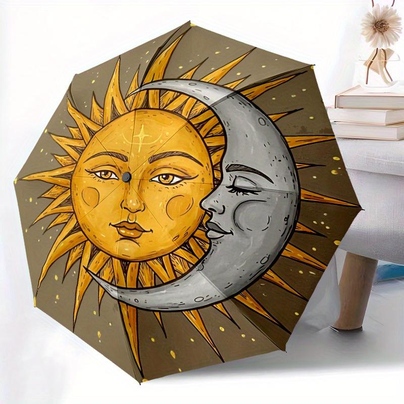 1pc Sun Moon Automatic Umbrella - Auto Open/Close Folding Umbrella with Reinforced 8-Rib Frame,Portable 3-Fold Compact Umbrel