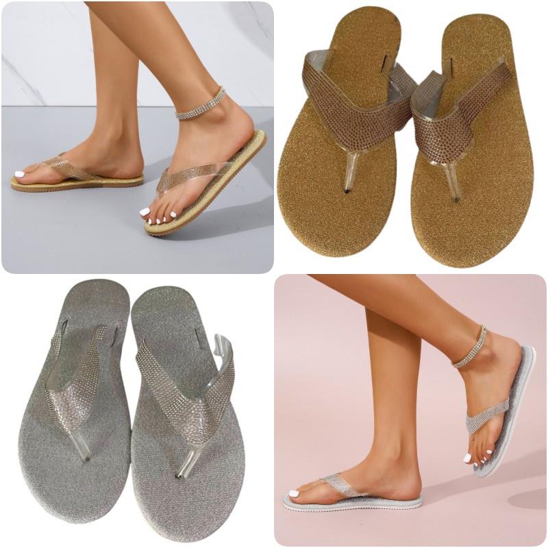 2022 Summer New Arrivals Plus Size Casual Rhinestone Flat Women's Slipper In Stock