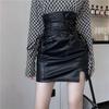 Black Leather Mini Skirts Women Gothic High Waist Slim Fit Lace Up Pencil Skirt Female Sexy Club Back Zipper Split Bag Hip Skirt