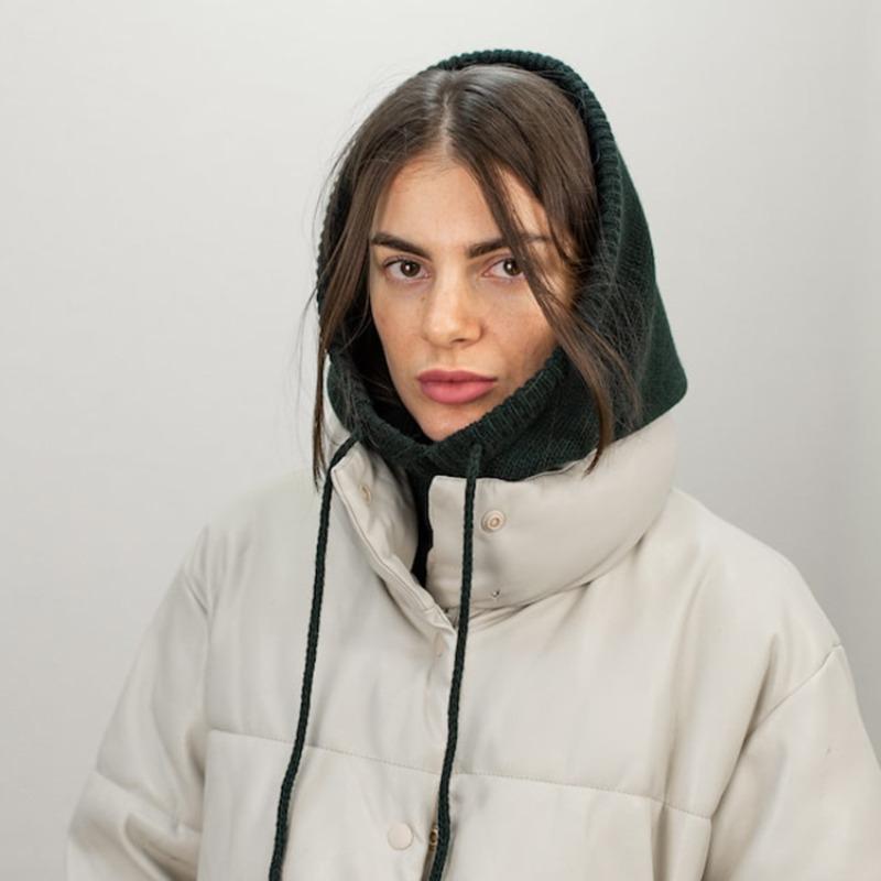 

Осенне-зимняя однотонная шапка-балаклава на шнурке, женская свободная вязаная шапка с капюшоном, мягкая толстая вязаная шапка-пуловер