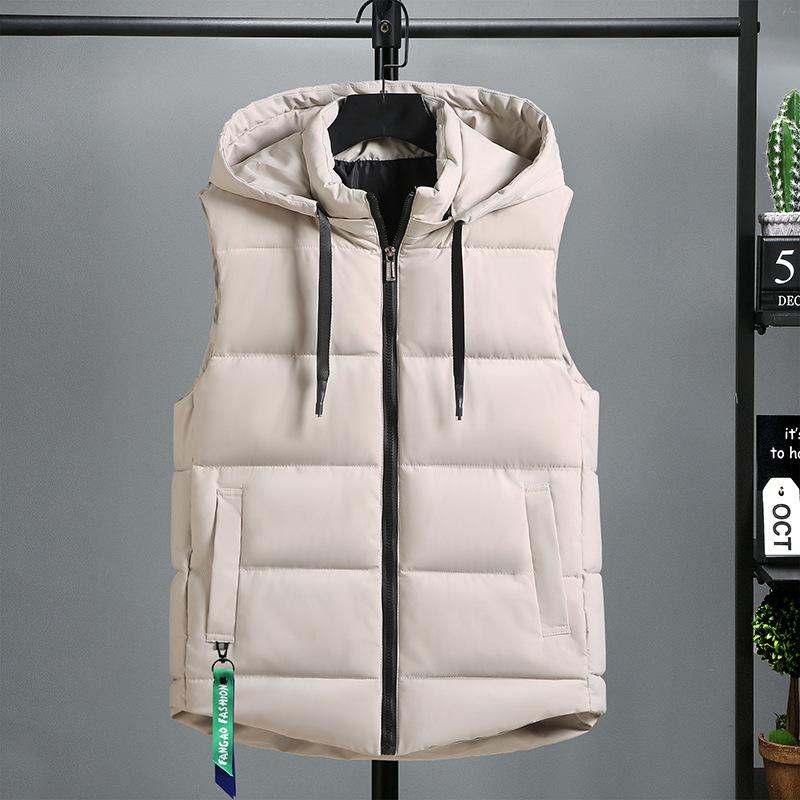 Down Cotton Vest Men's Fall/winter Plus Size Tooling Vest Warm Vest Men's Sleeveless Hooded Jacket Overalls Winter Clothes Men