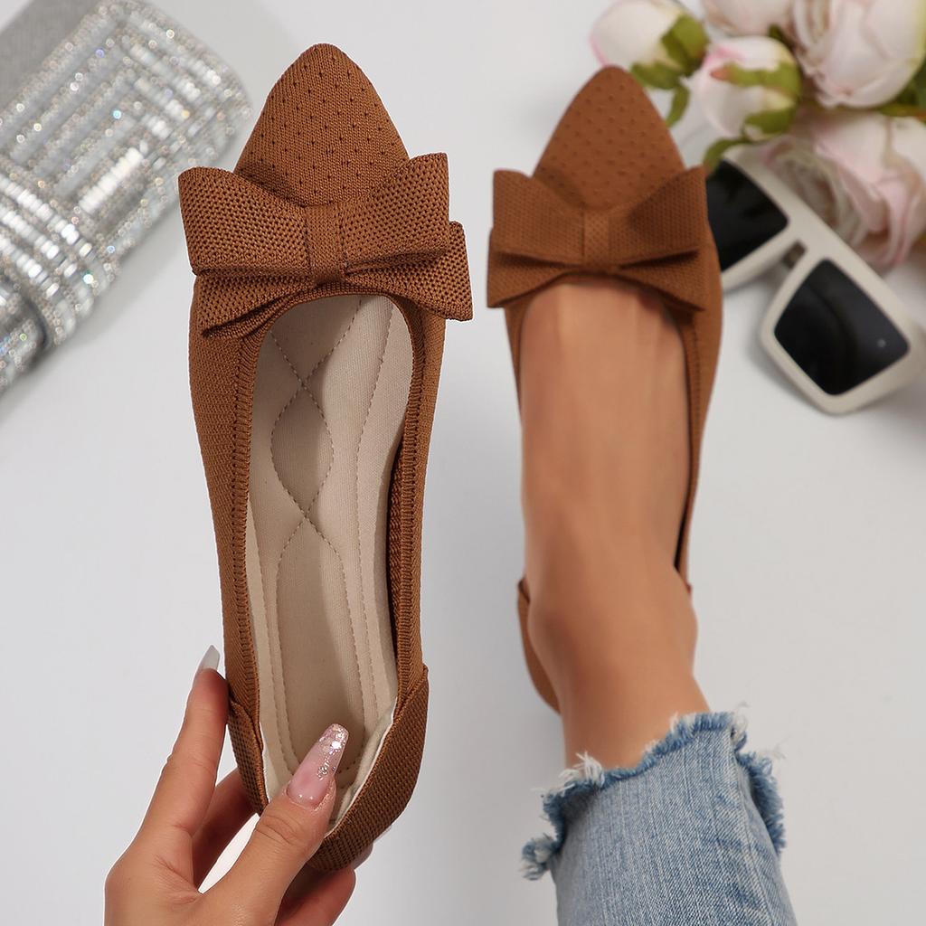 Foreign trade large size fly-woven breathable flat-soled single shoes women's overalls, bows, shallow mouth lazy work shoes