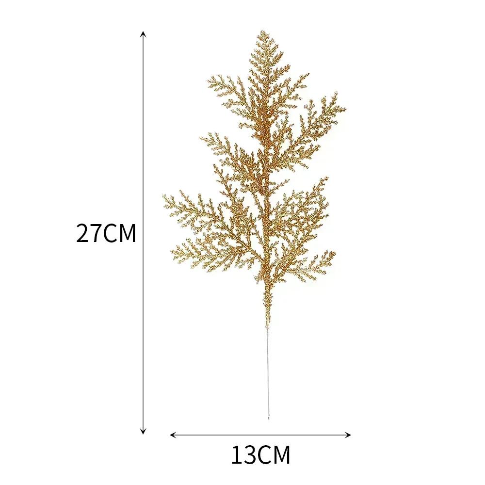 5Pcs Christmas Artificial Pine Leaves Branches Gold Simulated Plants Glitter Garland Xmas Tree Ornament Home New Year Decoration