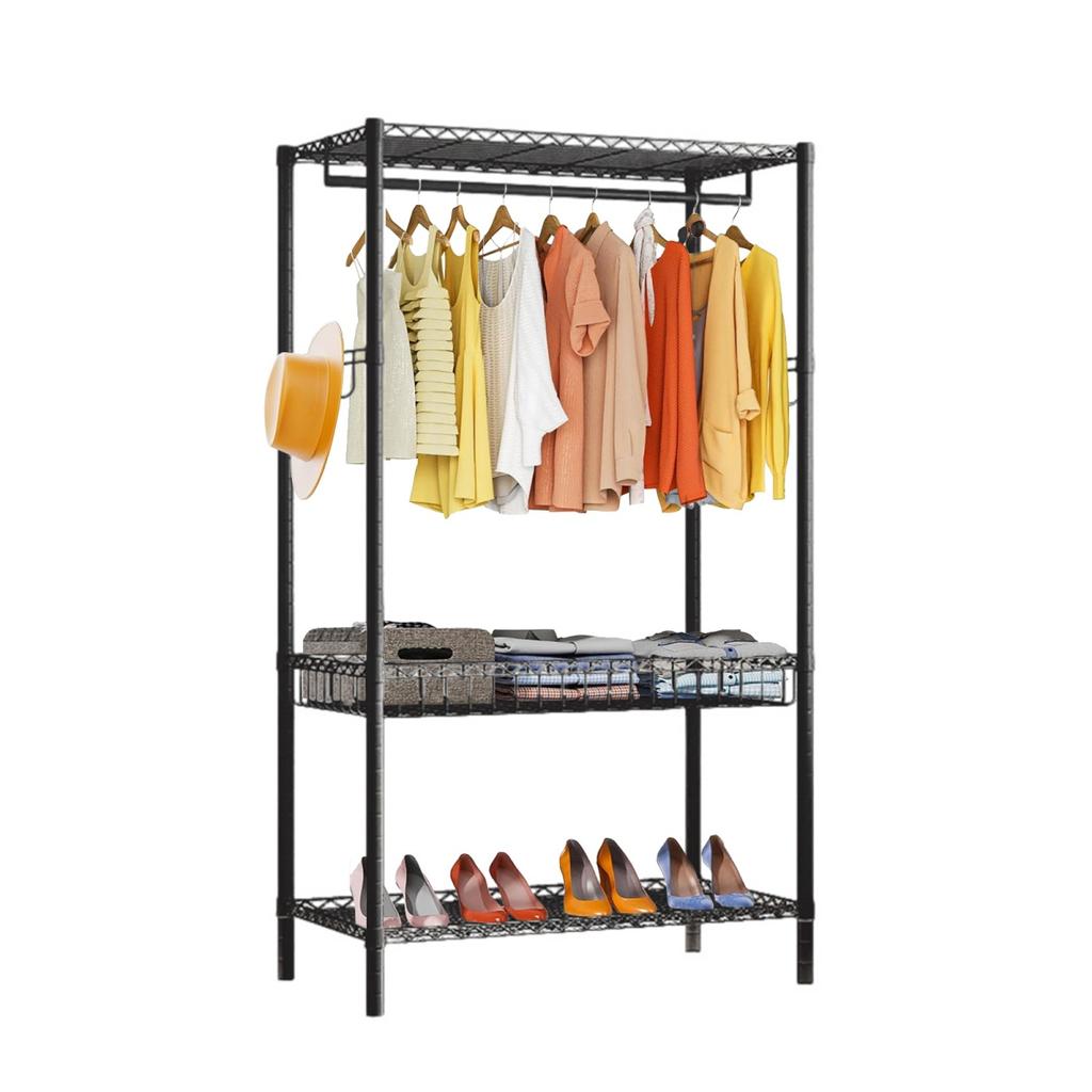 Metal Garment Rack Clothes Rack For Hanging Clothes Adjustable Wire Clothing Rack With Storage Shelves And Hang Rod
