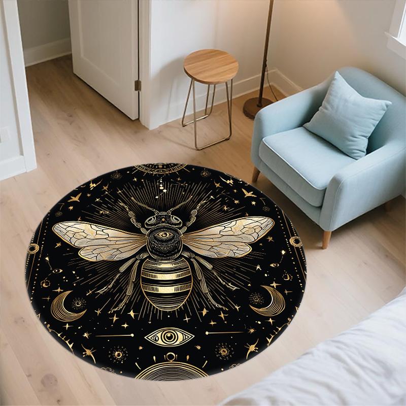 Colorful Winged Bee,Round Area Rug,Carpet Rug for Living Room Bedroom Sofa Playroom Decor,Non-slip Floor Mat
