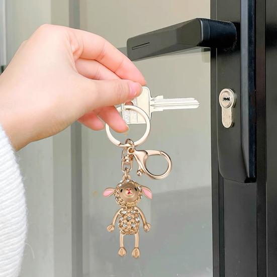 Rhinestone Lamb Keychain for Women Girls Faux Crystal Sparkling Bag Charm for Handbag Car Key Accessory