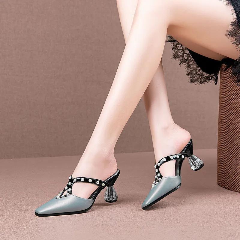 Zapatos De Mujer Women Cute Sweet Light Weight Crystal Pearl Glitter High Heel Shoes Lady Beige Comfy Pumps Ab556
