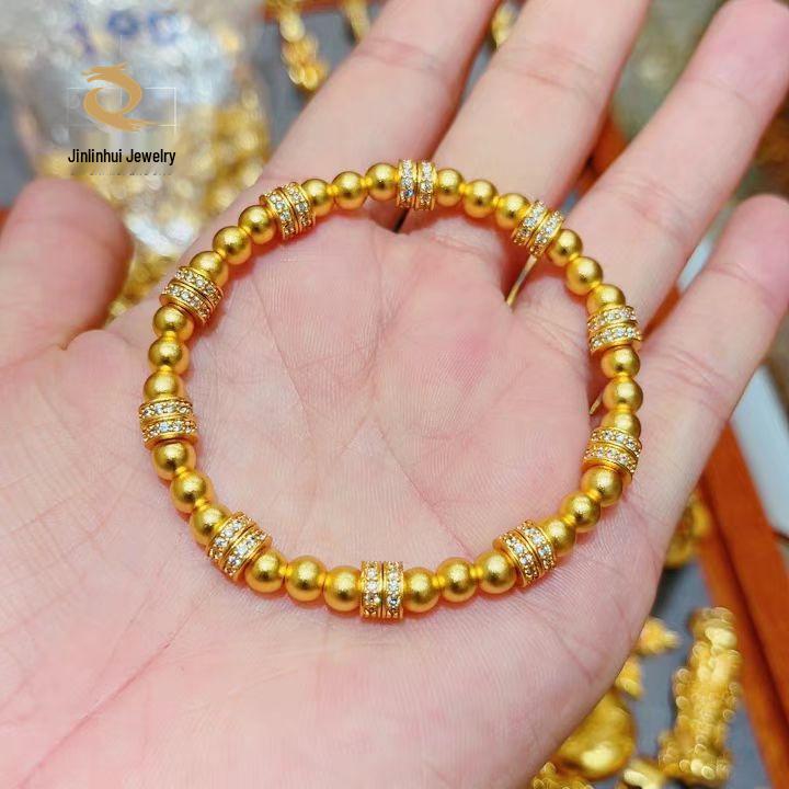 

Exquisite Gold-Tone Diamond Pointed Bead Bracelet for Women
