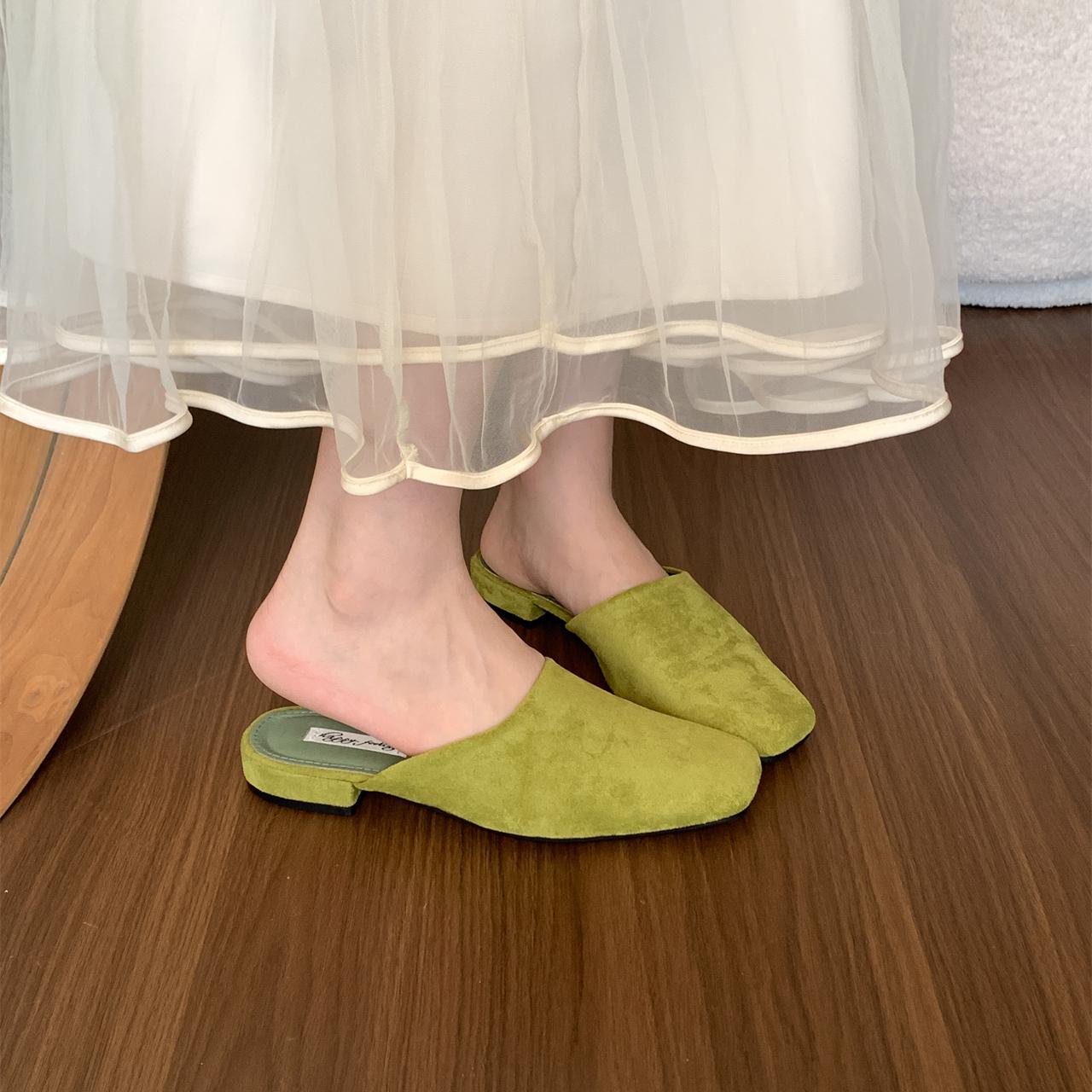 

Bailamos Brand Women Slippers Square-toed Muller Shoes Lady Luxury Low Heel Outdoor Slippers Summer Fashion All-Match Slides 35