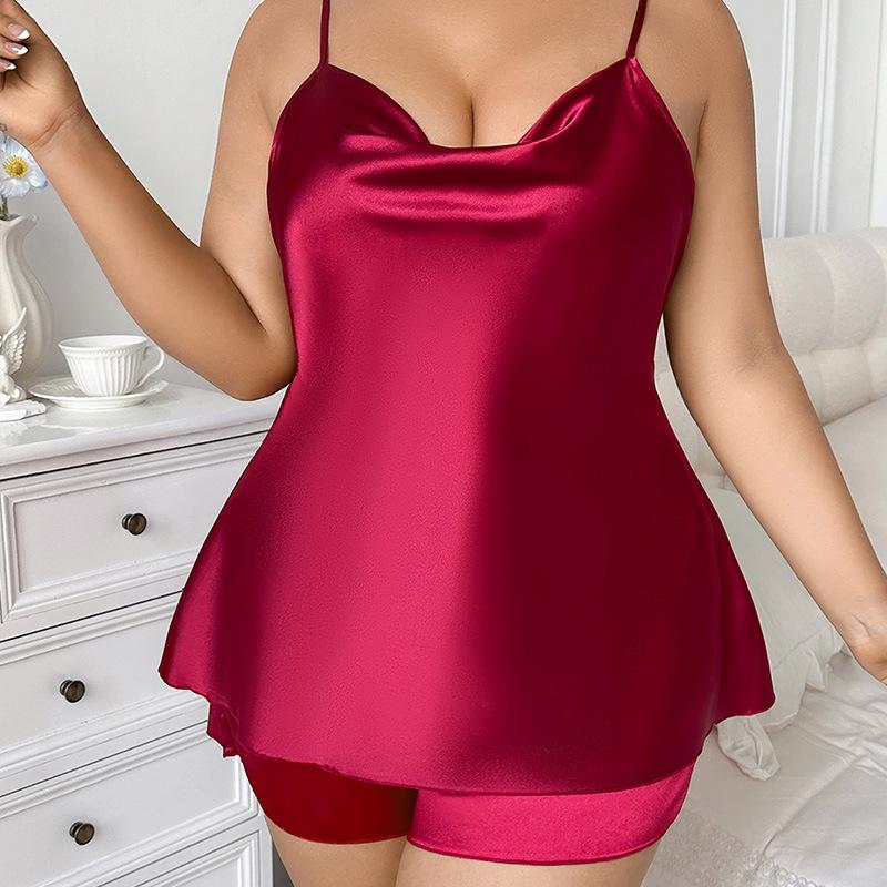 Plus Size Women's Imitation Silk Camisole and Shorts Pajama Set