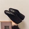 Retro Square Head Half Slippers Women's New Spring and Summer Suede Bag Head Soft Sole Flat Heel Slippers Flat Heel Shoes Large Size Shoes
