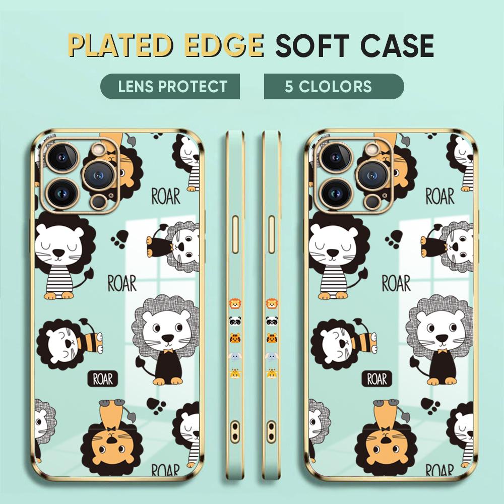 Pouzdro na telefon Fashion Lions Plating pro iPhone 11 13 15 Samsung Galaxy A52 Xiaomi Redmi 12C Note 10 Pro Oneplus měkké obaly na smartphone