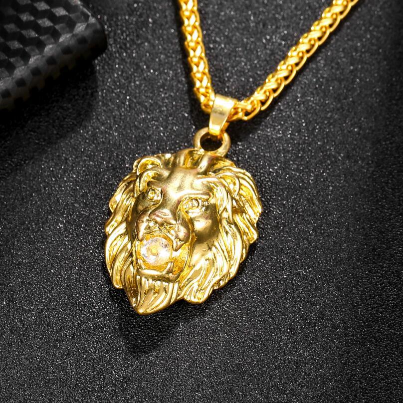 Hip Hop Rock Big Gold Color Lion Head Pendant Necklace For Men Fathers Day Jewelry Gifts