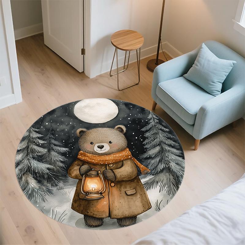Runder Teppich mit Motiv 'Kleiner Bär', Teppich für Wohnzimmer, Schlafzimmer, Sofa, Spielzimmer-Dekoration, Rutschfeste Bodenmatte, Feiertagsgeschenke und Geburtstagsgeschenke