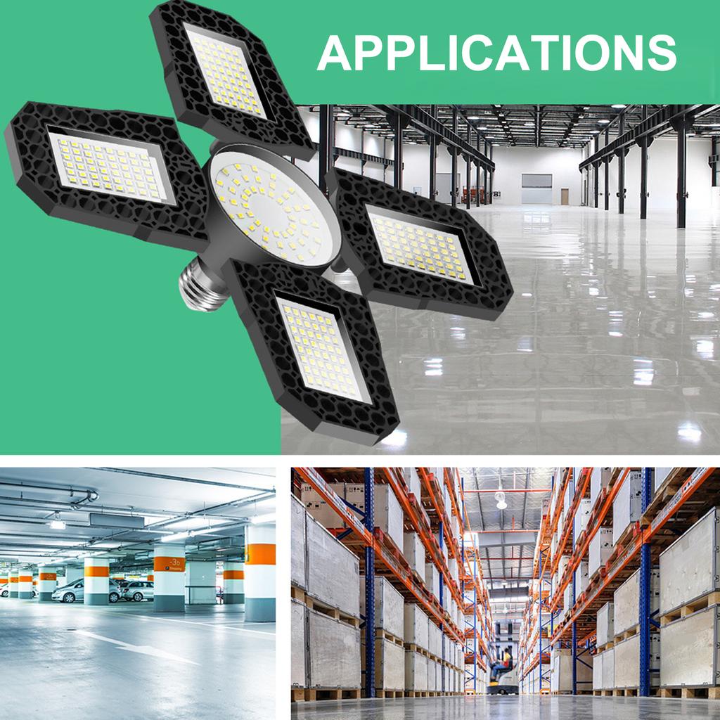 LED Garage Light E27 Folding Transformer Garage Light 100W High Power Waterproof Industrial