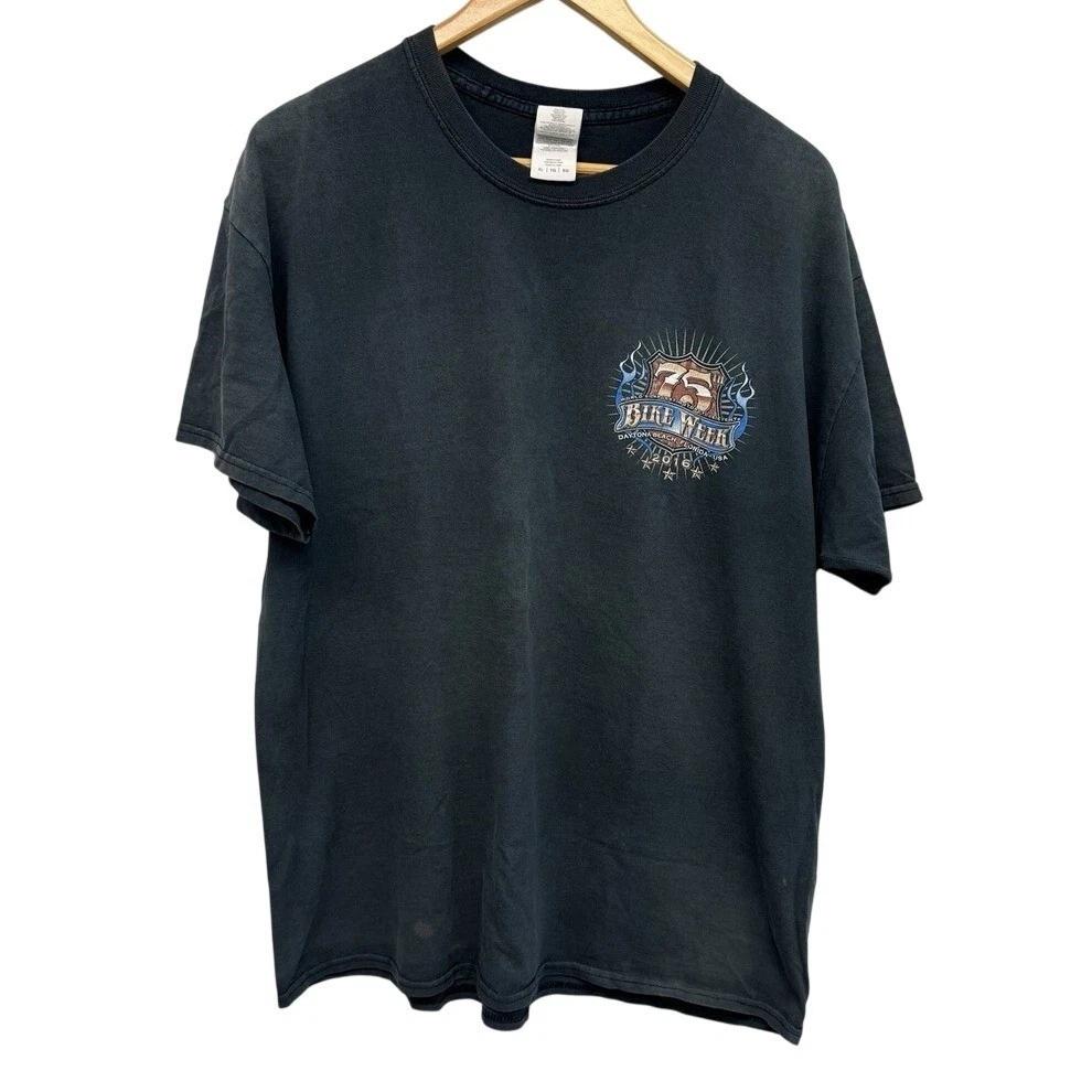 

2016 Daytona Beach Bike Week T-shirt 75th Double Graphic Flames Sun Faded XL L