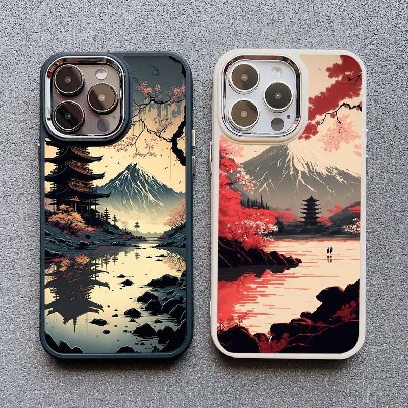 Japanese Aesthetic Mount Fuji Landscape Phone Case For iPhone 13 12 11 Pro Max 14 7 8 Plus XR XS X 15 16 Pro Max Silicone Cover