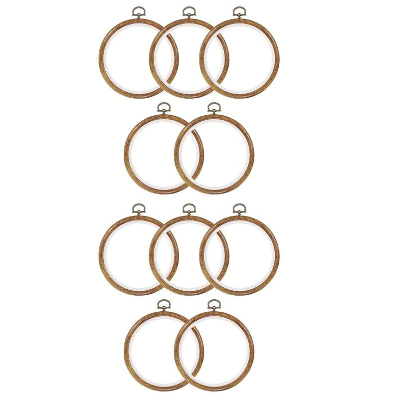 5/10/15pcs Round Embroidery Hoop Set with Faux Wood Design for DIY Embroidery Cross-Stitching Hanging Decorations Display Items