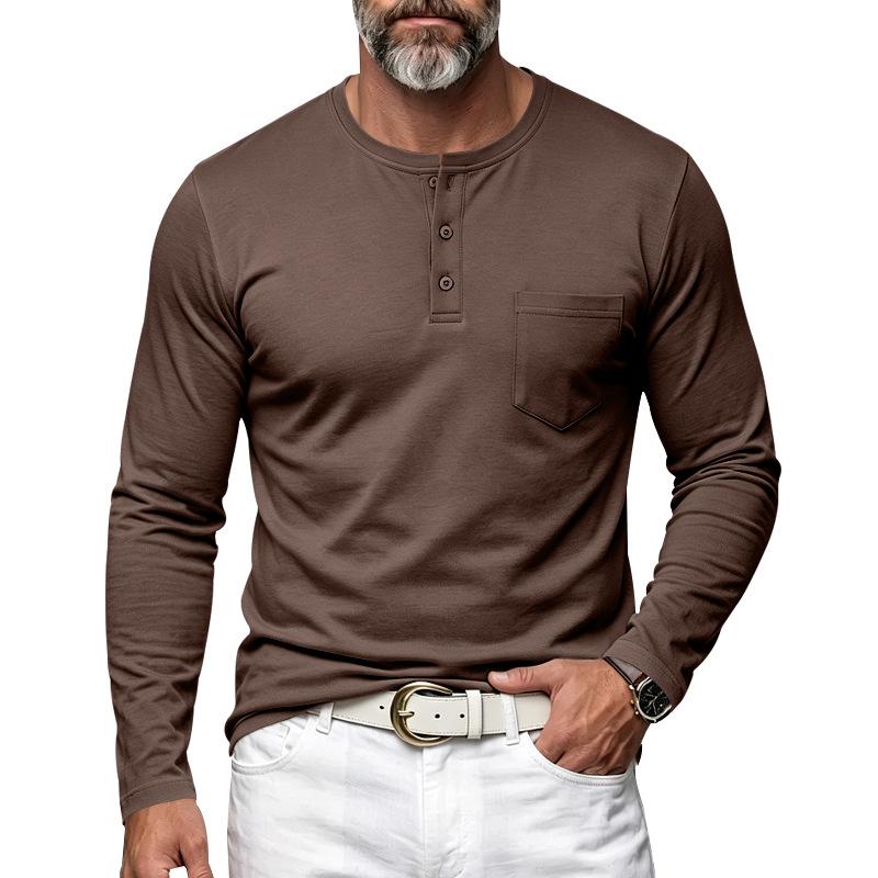 Relaxed Fit Casual Men S Long Sleeve Henley Neck T Shirt With Pocket