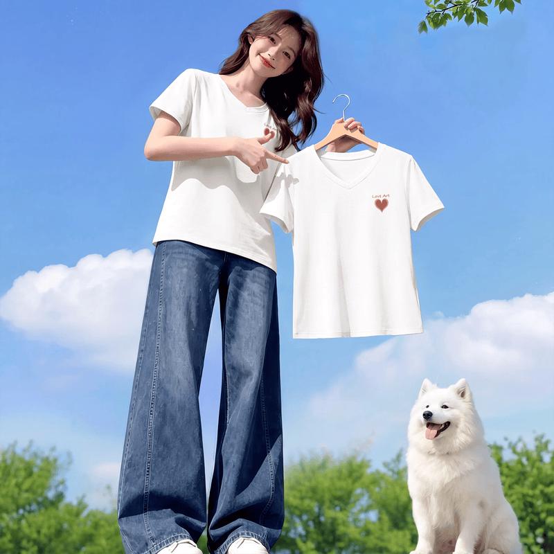 XueZhongFei Women s V-Neck Antibacterial Cool-Touch Short Sleeve T-Shirt S
