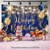 2D Printing Luxury Navy Blue Birthday Tapestry, Gold Glitter Party Wall Decor
