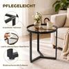 Round Side Table with Tempered Glass Top and Geometric Metal Frame for Small Space, Black