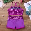 Kids Girls Sequins Mermaid Tank Top with Shorts Dance Outfit Gymnastics Dancing Costume Swimwear