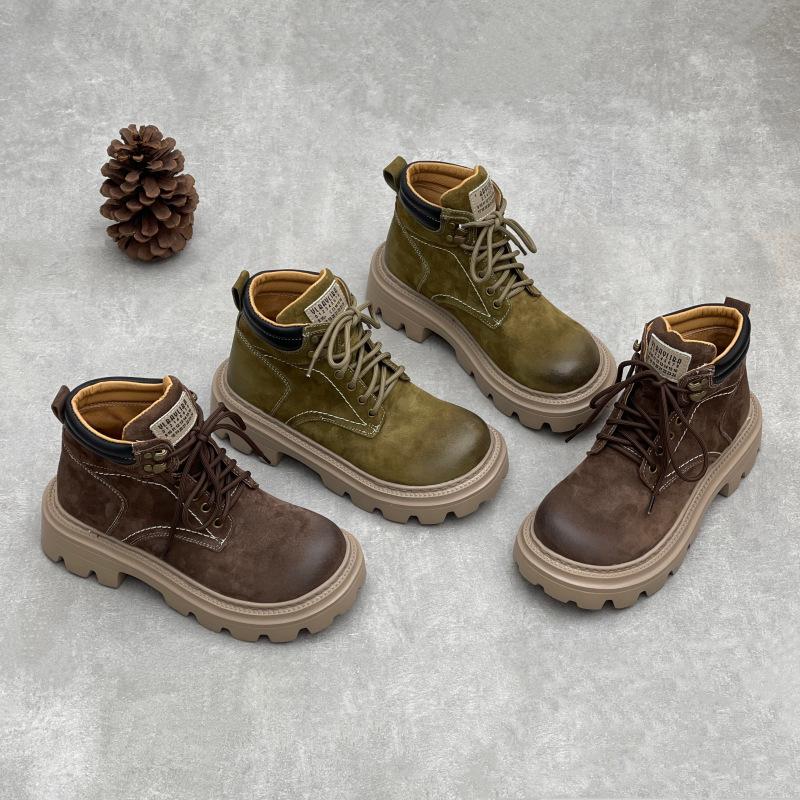 High-top Boots, Autumn Thick-soled Work Boots, Soft Leather Women's Boots and Women's Shoes