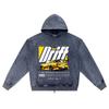 DTG print Knitted Denim Zip-Up Hoodie Hyper Drift Brother Print Zipper Hoodies  