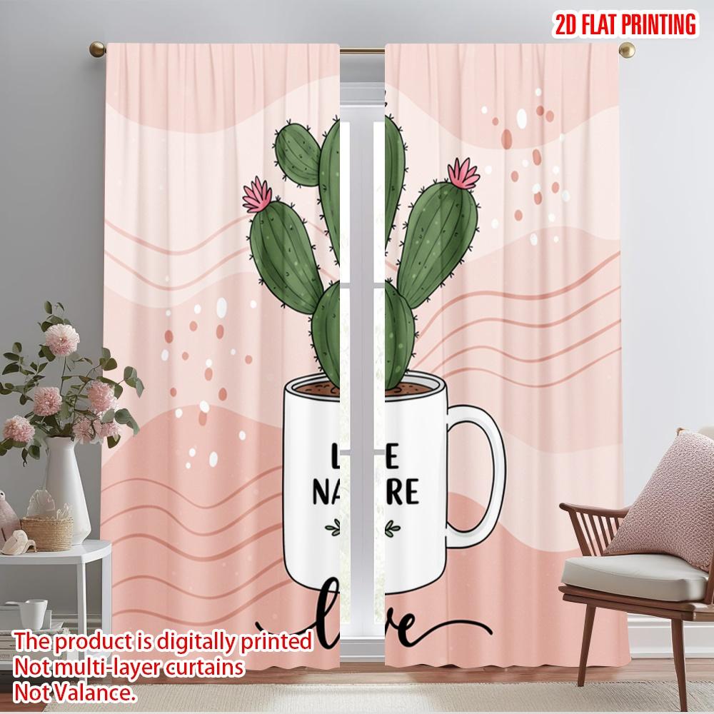 

2pcs 2D flat printing Party Window Curtains Love Nature Cactus Polyester Without Electricity 0 for Home & Party Decoration 52.50×116.00 CM 2pcs