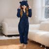 Children's Fashion Solid Colour Autumn/Winter Plush Hooded Onesie Loungewear Pyjamas With Eye Mask