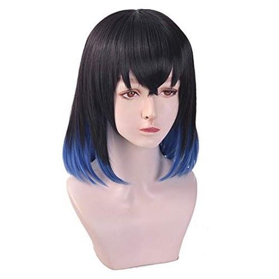 High-temperature fiber Unisex Mens Real Ombre Kimetsu no Yaiba Short Cosplay Wig Synthetic (Hashibira Inosuke)