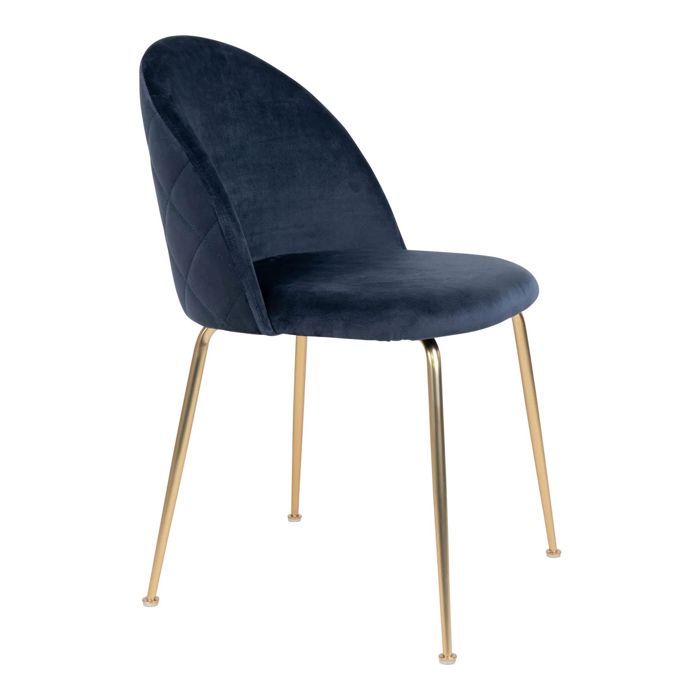 2 Blue Velvet Dining Chairs with Brass Legs