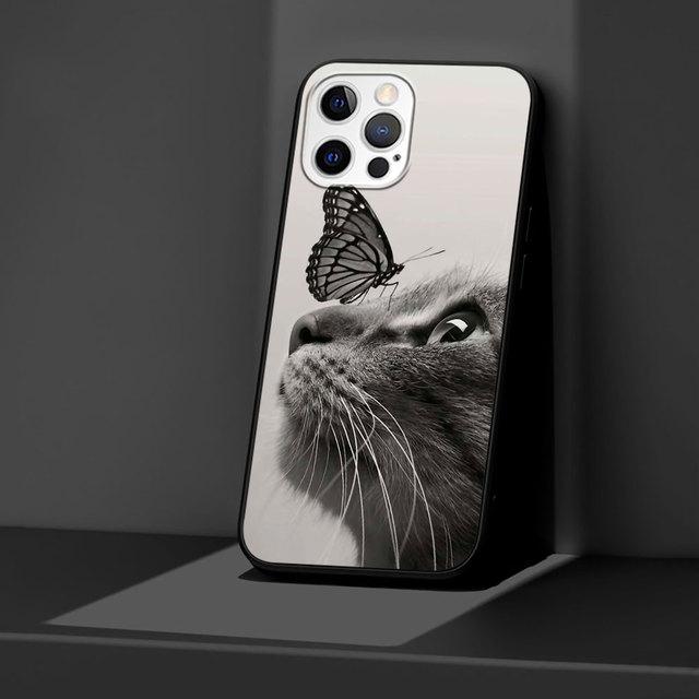 Cute Cat Black Case For Apple Iphone 11 13 12 Mini 14 Pro Max Xr 7 8 +Se 2020 Xs 6 6s Plus 5 5s Silicone Phone Cover Cartoon