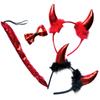 Teufelschwanz Kostüm mit Teufel Stirnband Fliege Halloween Teufel Cosplay Zubehör für Damen Teenager Maskenball Cosplay Party